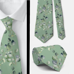 Eucalyptus Greenery Classic Formal Floral Neck Tie