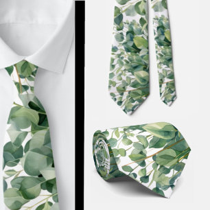 Eucalyptus Greenery Classic Formal Floral Neck Tie