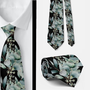 Eucalyptus Greenery Classic Formal Floral Neck Tie