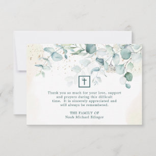 Eucalyptus Greenery Cross Religious Funeral Thank You Card