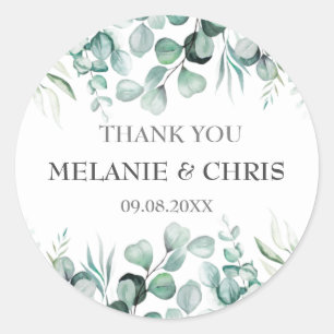 Eucalyptus Greenery Custom Boho Rustic Wedding Classic Round Sticker