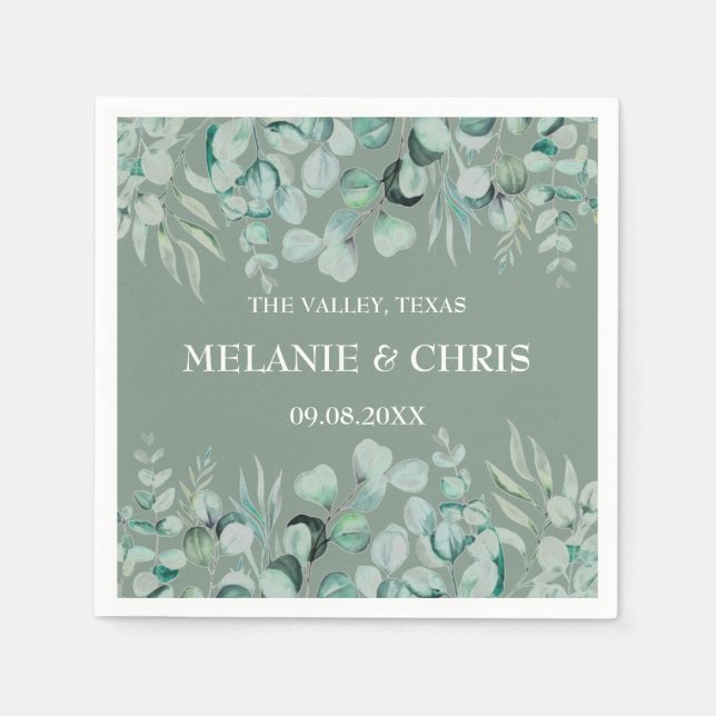 Eucalyptus Greenery Custom Boho Rustic Wedding Napkin (Front)