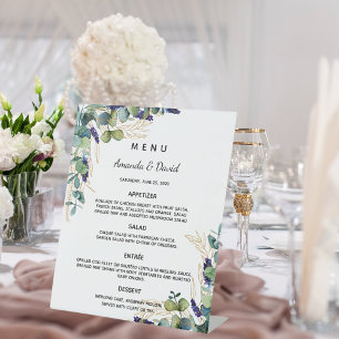 Eucalyptus greenery dinner menu pedestal sign