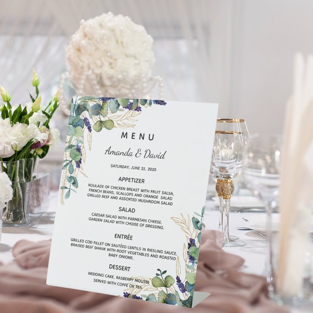 Eucalyptus greenery dinner menu pedestal sign (Creator Uploaded)