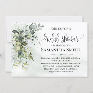 Eucalyptus greenery dust watercolor bridal shower  invitation