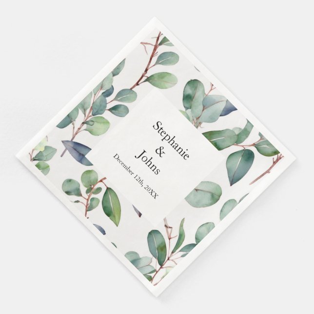 Eucalyptus Greenery Dusty Blue Art Simple Wedding Napkin (Corner)