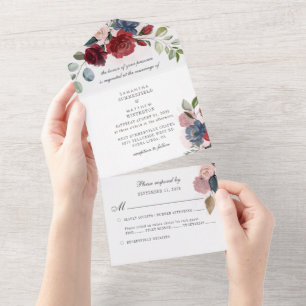 Eucalyptus Greenery Dusty Blue Botanical Wedding All In One Invitation