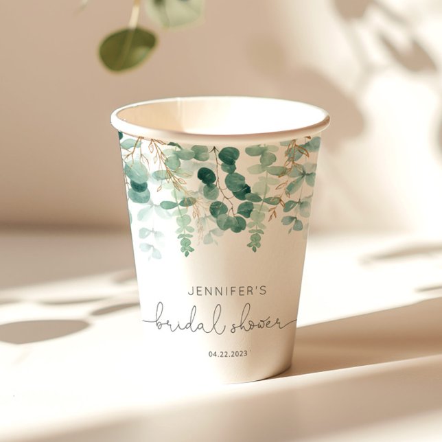 Eucalyptus greenery elegant bridal shower paper cups (Creator Uploaded)