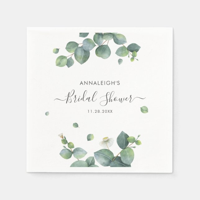 Eucalyptus Greenery Elegant Bridal Shower Paper Napkin (Front)