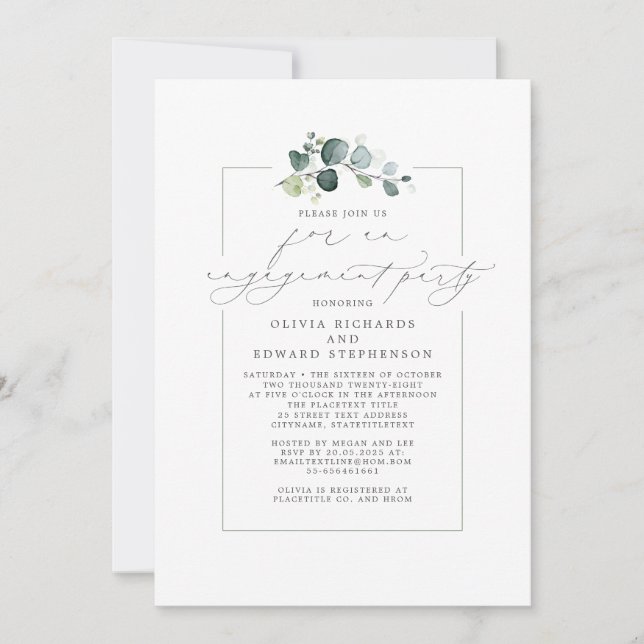 Eucalyptus Greenery Elegant Engagement Party Invitation (Front)