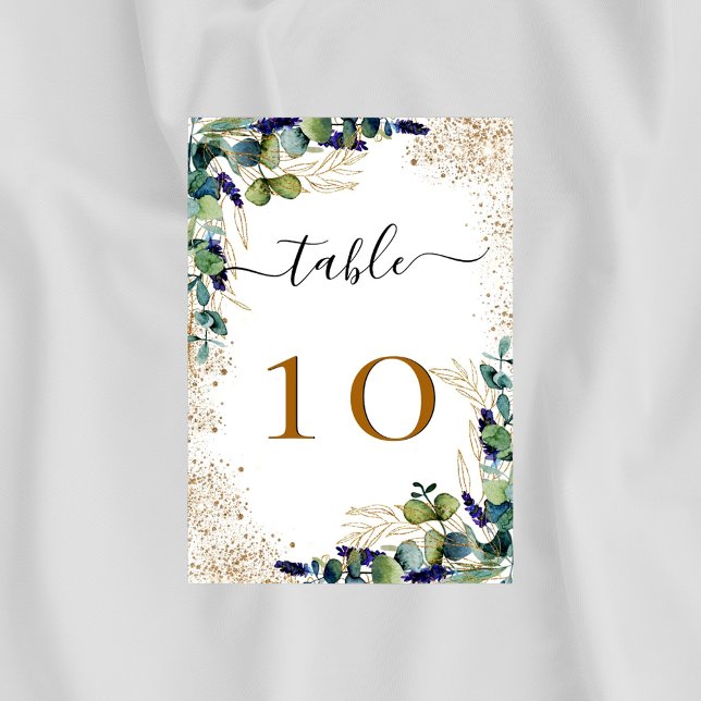 Eucalyptus greenery elegant glitter gold table number (Creator Uploaded)
