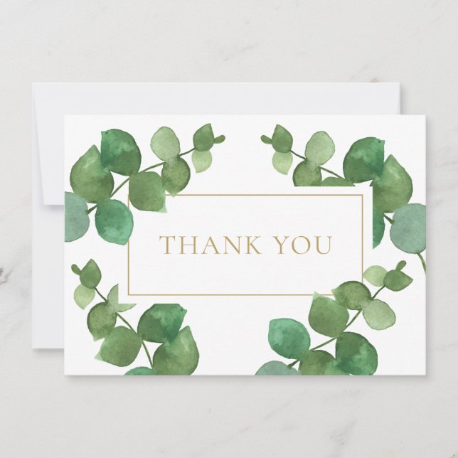 Eucalyptus Greenery Elegant Gold Geometric Thank You Card (Front)