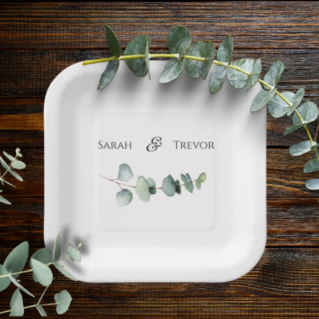 Eucalyptus Greenery Elegant Minimalist Wedding  Paper Plate (Creator Uploaded)