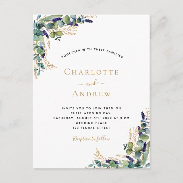 Eucalyptus greenery elegant modern wedding postcard (Front)