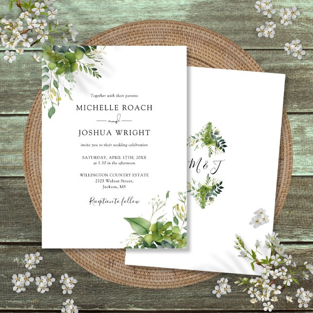 Eucalyptus Greenery Elegant Monogram Wedding Invitation (Eucalyptus Greenery Elegant Monogram Wedding Invitation)