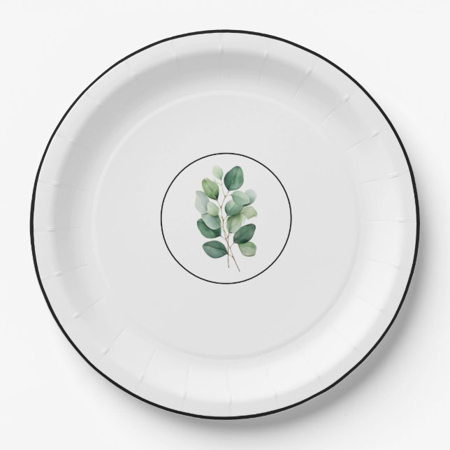 Eucalyptus greenery elegant paper plates (Front)