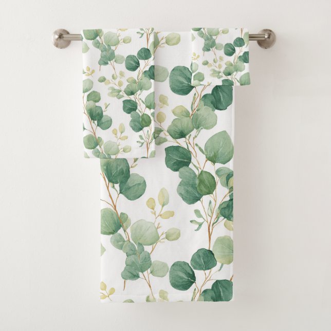 Eucalyptus Greenery Elegant Pattern Bath Towel Set (Insitu)