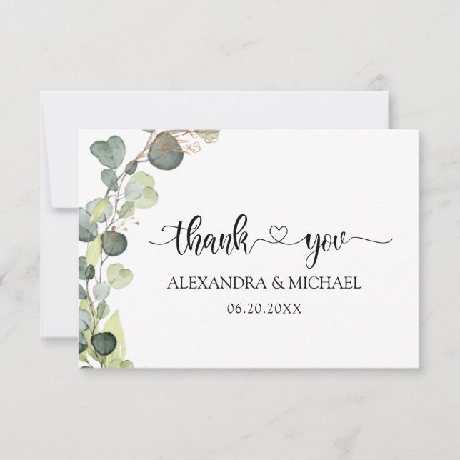 Eucalyptus Greenery Elegant Thank You Invitation (Front)