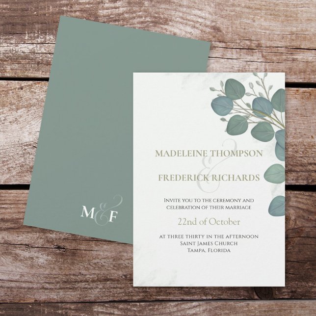 Eucalyptus Greenery Elegant Watercolor Leaves Invitation (Creator Uploaded)