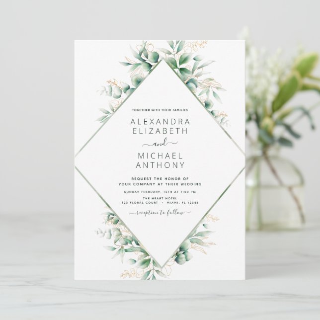 Eucalyptus Greenery Elegant Wedding Announcement (Standing Front)