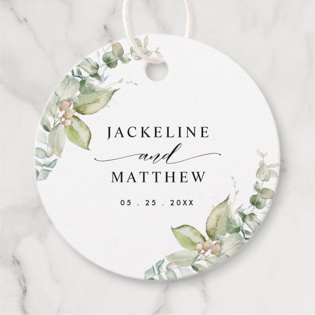 Eucalyptus Greenery Elegant Wedding Favour Tags (Front)