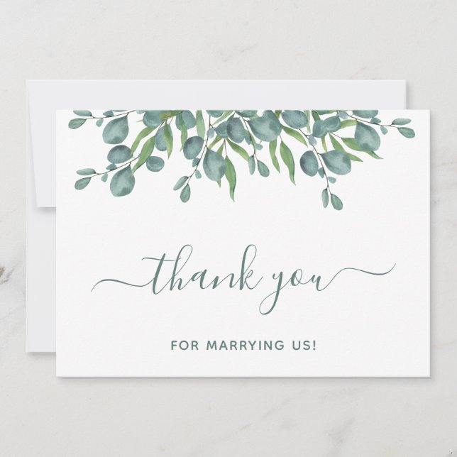 Eucalyptus Greenery Elegant Wedding Officiant  Thank You Card (Front)