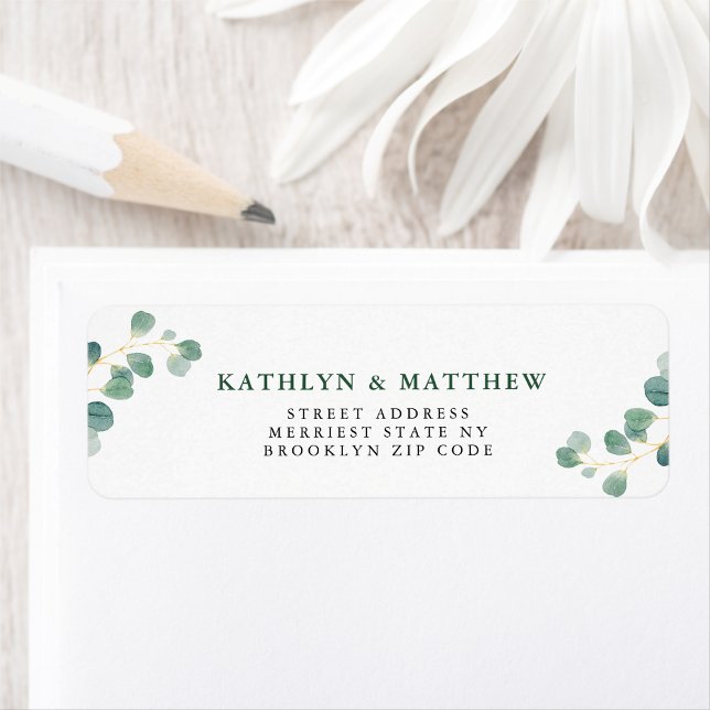 Eucalyptus Greenery Elegant Wedding Return Address Label (Creator Uploaded)