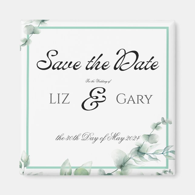 Eucalyptus Greenery Elegant Wedding Save the Date Magnet (Front)