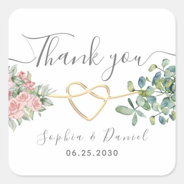Eucalyptus Greenery Elegant Wedding Thank You Square Sticker (Front)