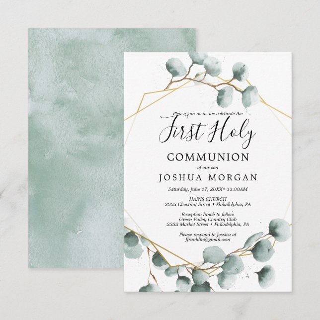Eucalyptus Greenery First Holy Communion Invite (Front/Back)