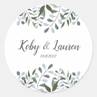 Eucalyptus Greenery Floral Anniversary Date  Classic Round Sticker