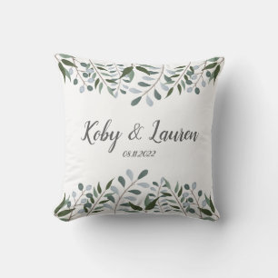 Eucalyptus Greenery Floral Anniversary Date Cushion
