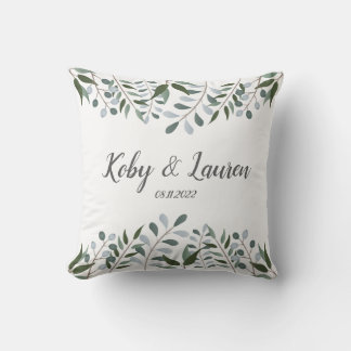 Eucalyptus Greenery Floral Anniversary Date Cushion