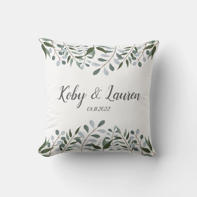 Eucalyptus Greenery Floral Anniversary Date Cushion (Front)