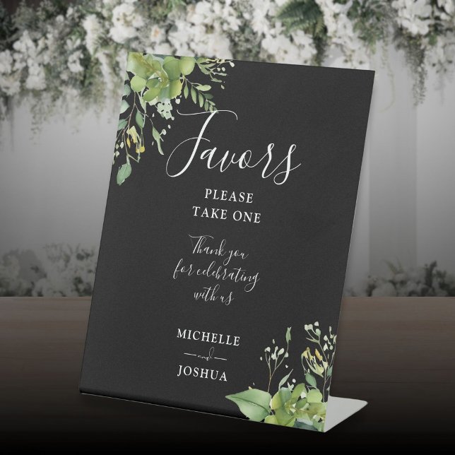 Eucalyptus Greenery Floral Black And White Favours Pedestal Sign (Eucalyptus Greenery Floral Black And White Favors Pedestal Sign)