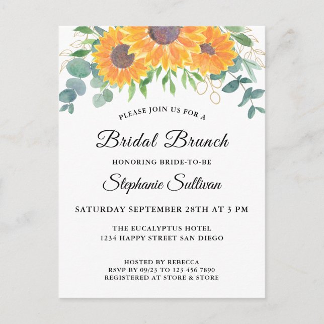 Eucalyptus Greenery Floral Bridal Brunch Invitation Postcard (Front)
