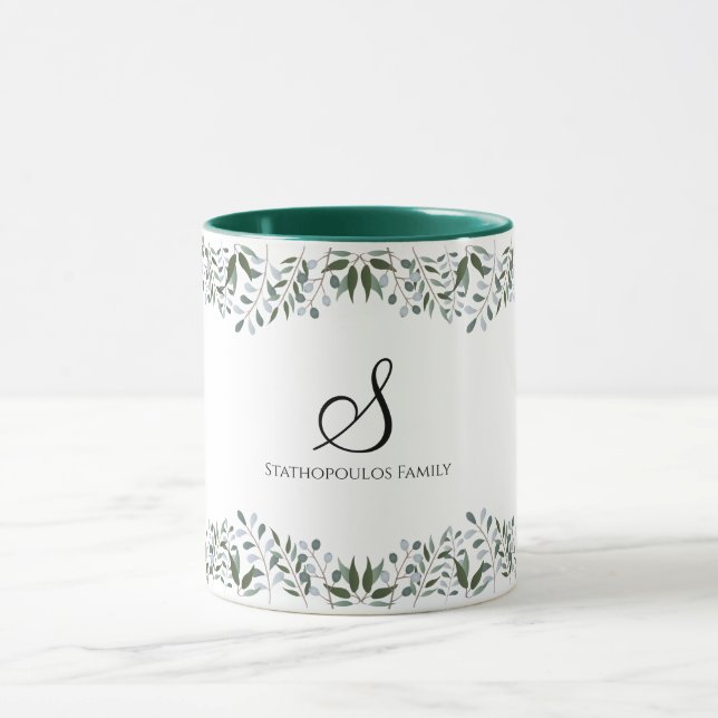 Eucalyptus Greenery Floral Family Name Mug (Center)
