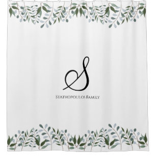 Eucalyptus Greenery Floral Family Name  Shower Curtain