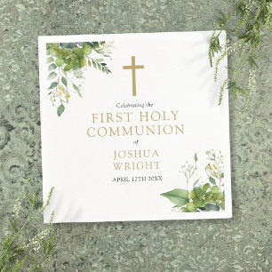 Eucalyptus Greenery Floral First Holy Communion Napkin