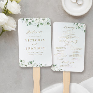 Eucalyptus Greenery floral rustic wedding programs Hand Fan