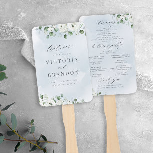 Eucalyptus Greenery floral rustic wedding programs Hand Fan