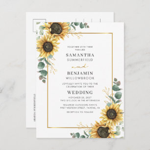 Eucalyptus Greenery Floral Sunflower Wedding Invitation Postcard