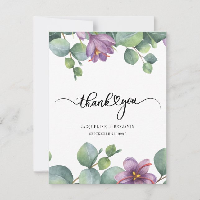Eucalyptus Greenery Floral Wedding Thank You (Front)