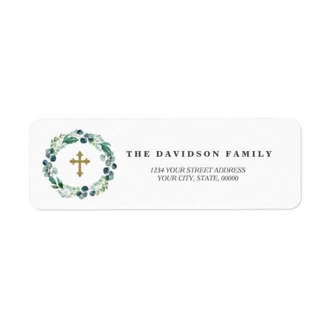 Eucalyptus Greenery Foliage Baptism Return Address Label (Front)