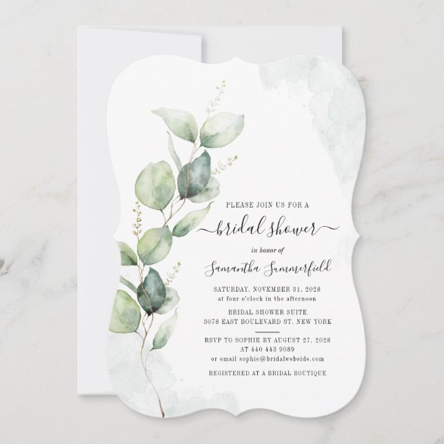 Eucalyptus Greenery Foliage Bridal Shower Invitation (Front)
