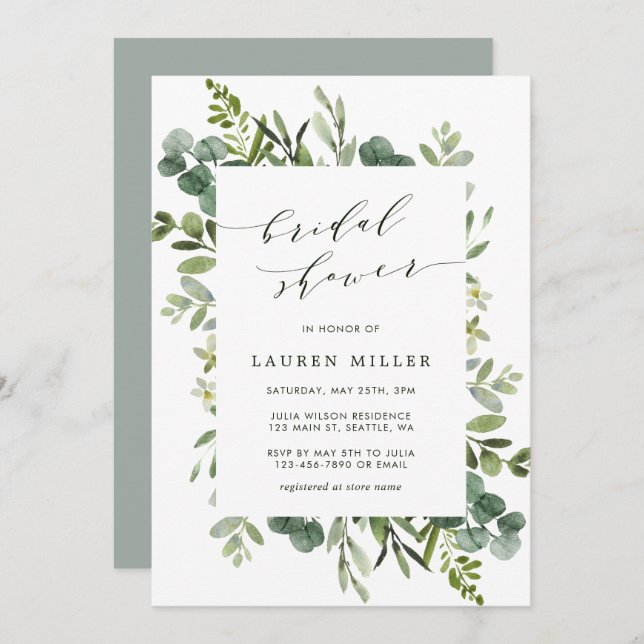 Eucalyptus Greenery Foliage Bridal Shower Invitation (Front/Back)