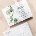 Eucalyptus Greenery Foliage Script Bridal Shower Invitation Postcard<br><div class="desc">Floral Eucalyptus Leaves Script Bridal Shower Invitation Postcard you can easily customise to create a one-of-a-kind invitation for your pre-wedding party with your best friends.</div>