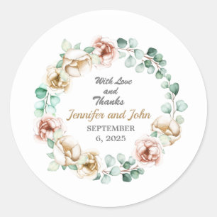 Eucalyptus Greenery Foliage Watercolor Wedding  Classic Round Sticker