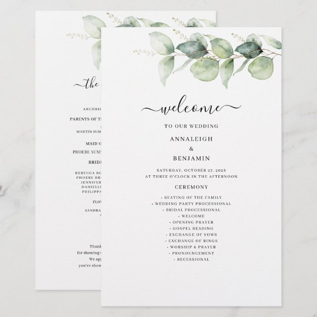 Eucalyptus Greenery Foliage Wedding Program (Front/Back)