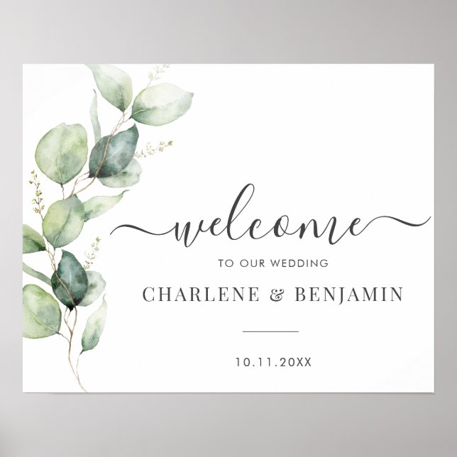 Eucalyptus Greenery Foliage Wedding Welcome Sign (Front)